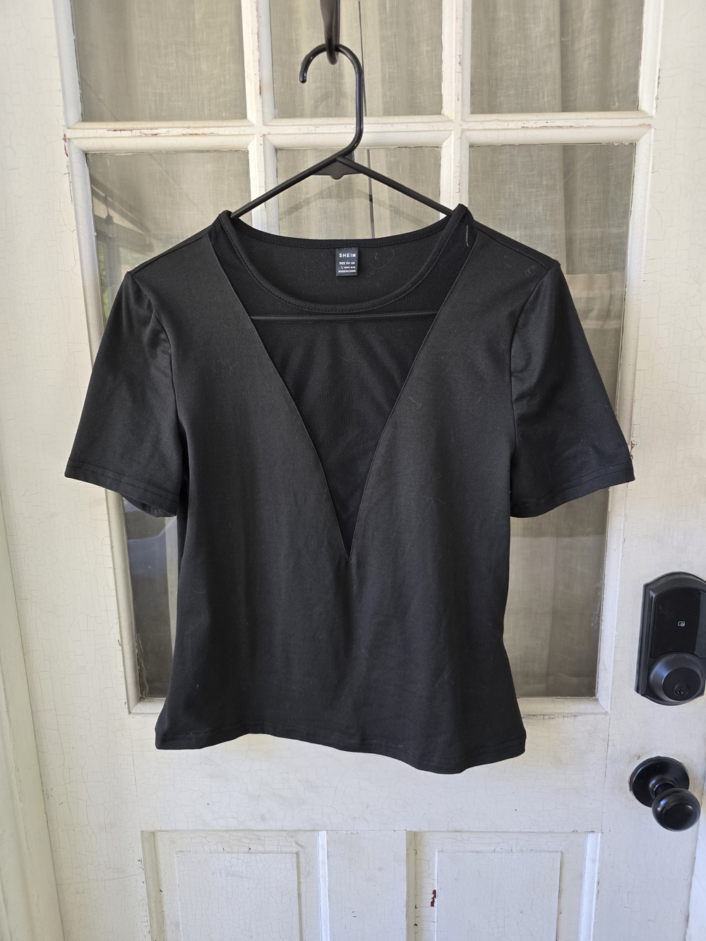 SHEIN Black Short Sleeve V-Plunge Tee